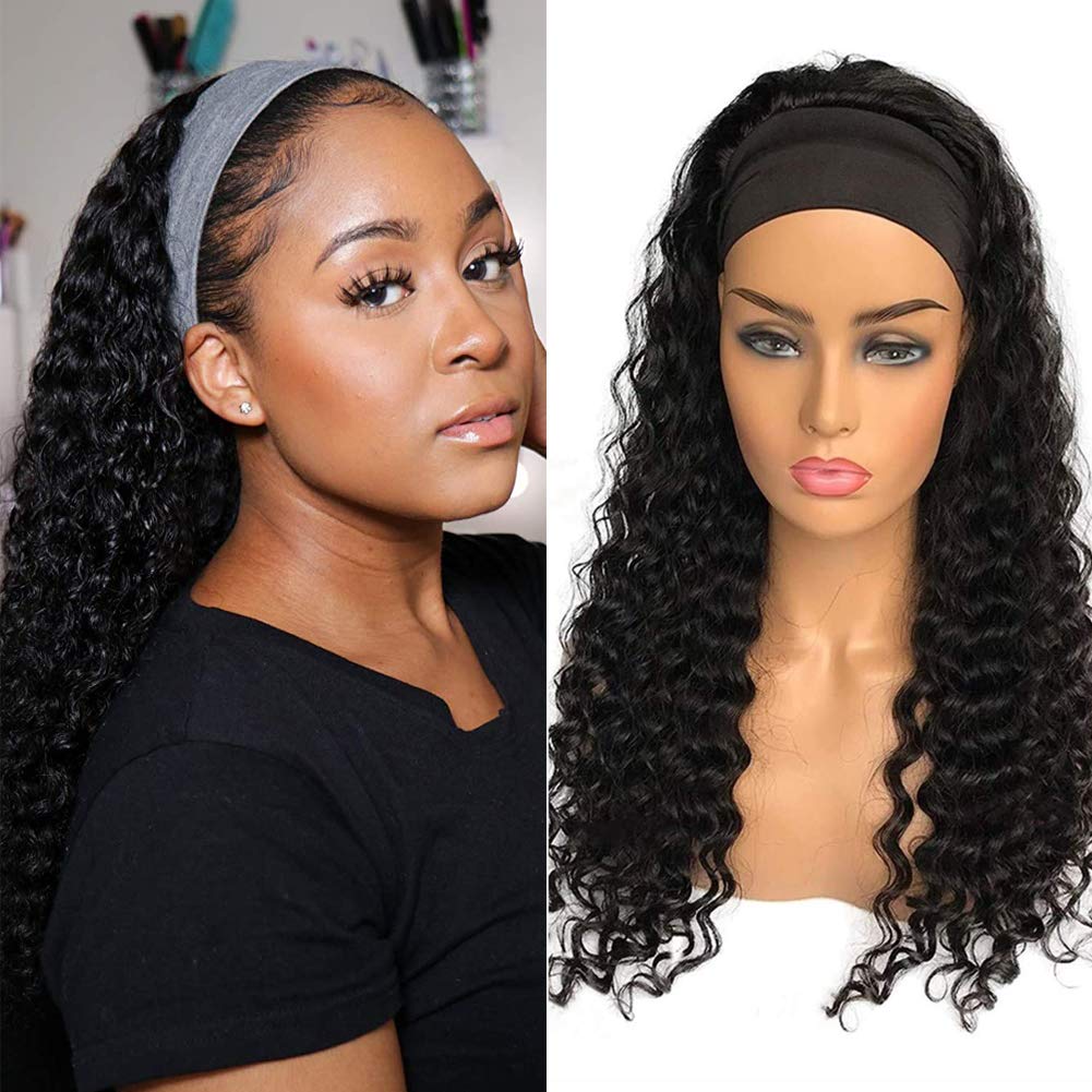 Amazon.com : XSY Headband Wig Human Hair Deep Wave 20 Inch Curly