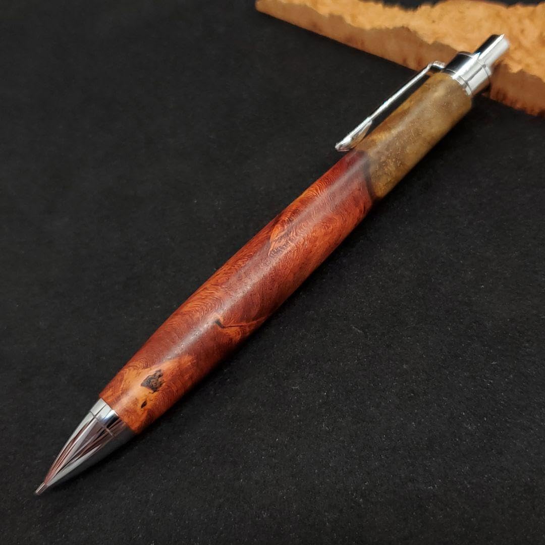 Amazon.co.jp: ⑱Bハンドメイド木軸シャーペン花梨瘤紅白赤濃いめ