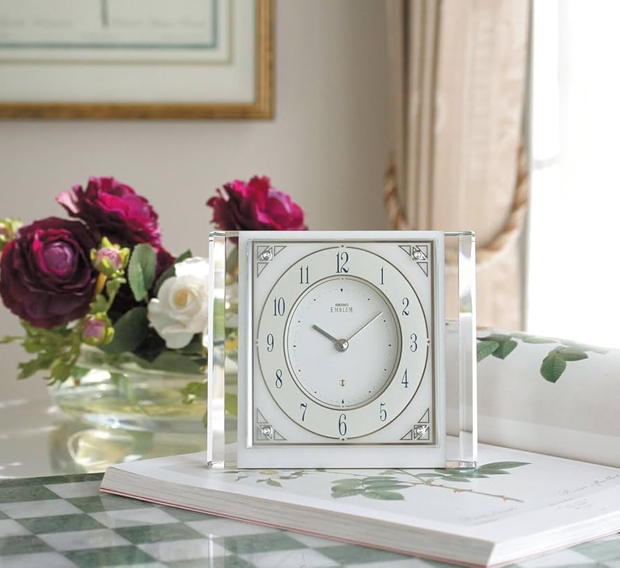 Amazon.co.jp: SEIKO EMBLEM 置き時計 白大理石枠 石枠 140x168x70mm