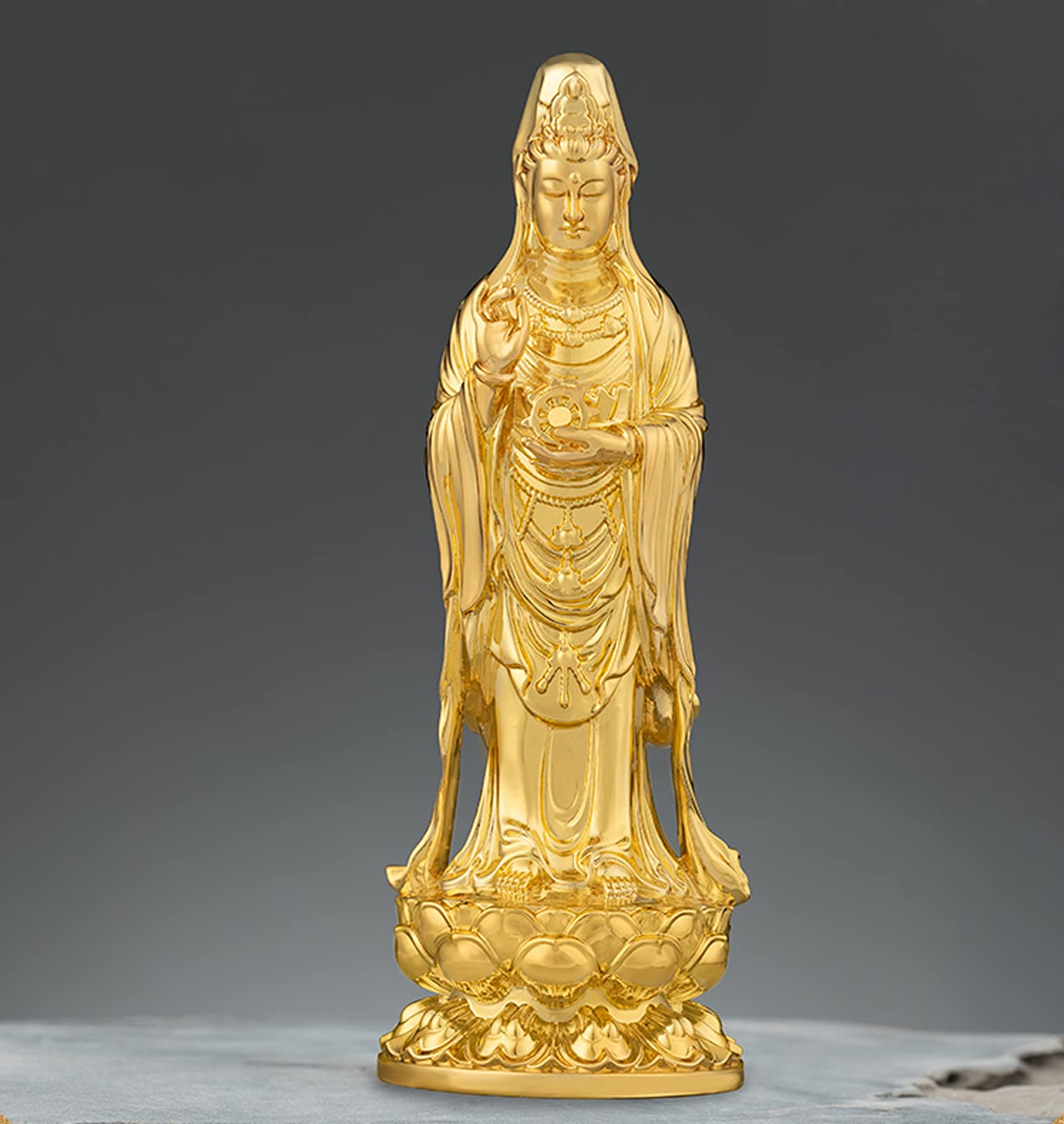 Amazon｜仏像 観音菩薩立像 銅製【 14.5cm （金メッキ/24金）観音像