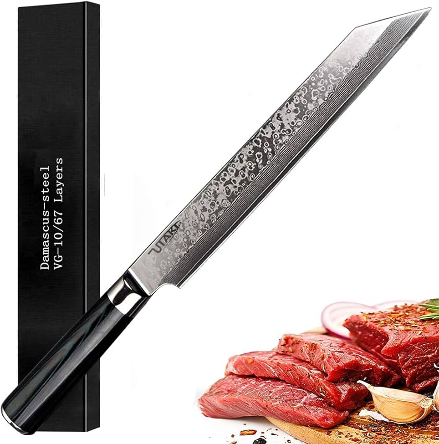 Amazon | Utaki 柳刃包丁 包丁 V金10号 刃渡り265mm ダマスカス切付型