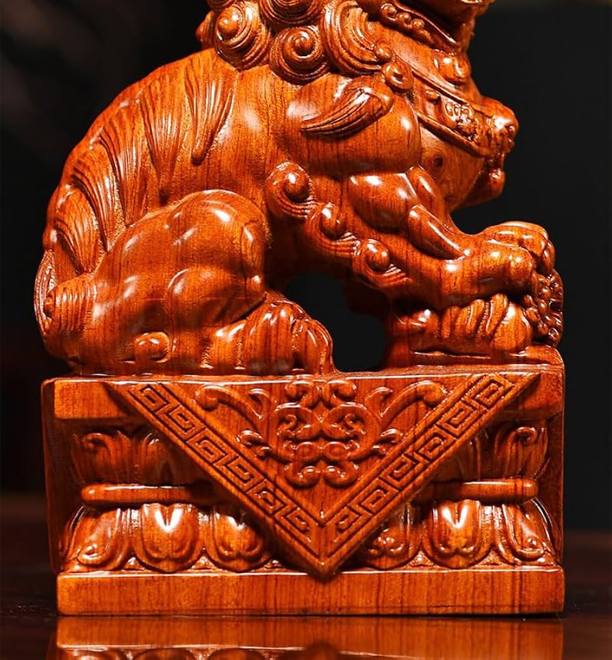 Amazon.co.jp: 狛犬 置物 木像 木製フィギュア 花梨木 シーサー 置物