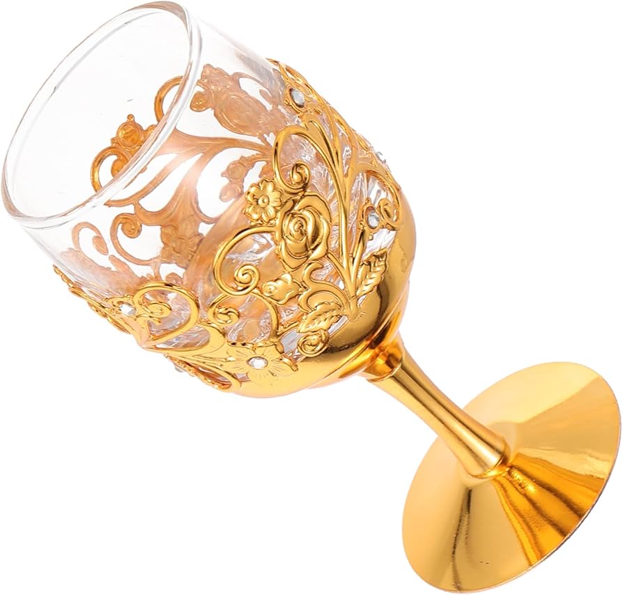Amazon | Lurrose 高硬度金属製 ワインカップ 装飾ガラス製ミニ酒器