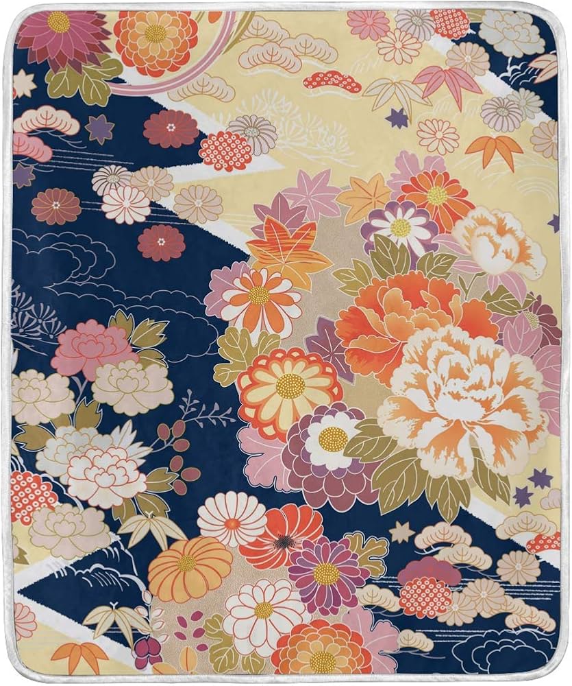 Amazon｜SUKAU ひざ掛け ブランケット 和柄 花 和風 大判 マイクロ