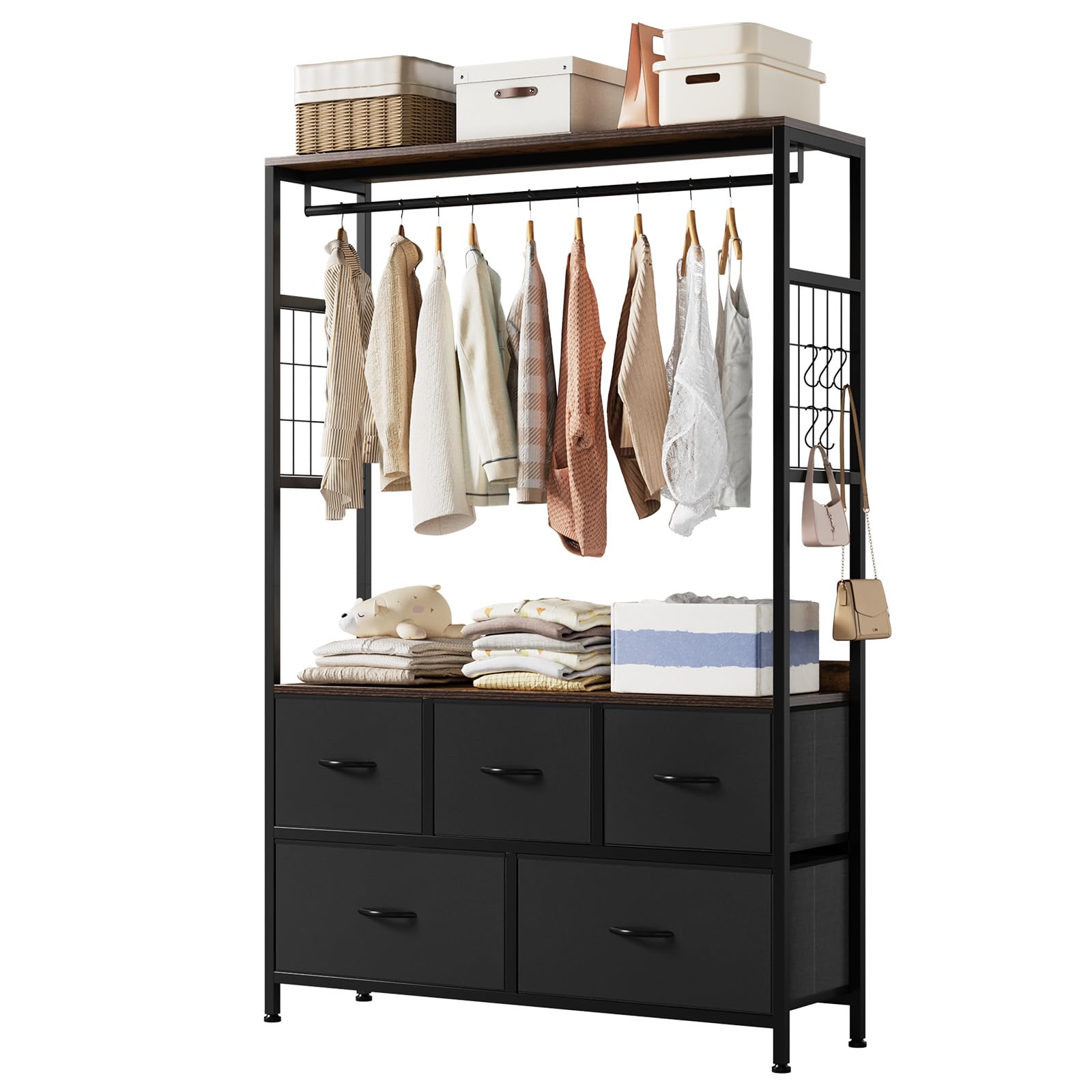 Amazon｜Nicehill ハンガーラック 引き出し付き2段5杯 高防水性皮革