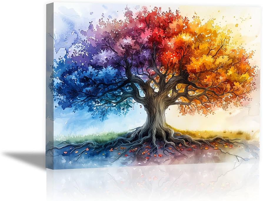 Amazon.co.jp: JOSUE 絵画 インテリア 命の木 色とりどりの風景