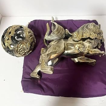 Amazon.co.jp: 高岡銅器工芸品 玉乗り獅子 置物 アンティーク 金色