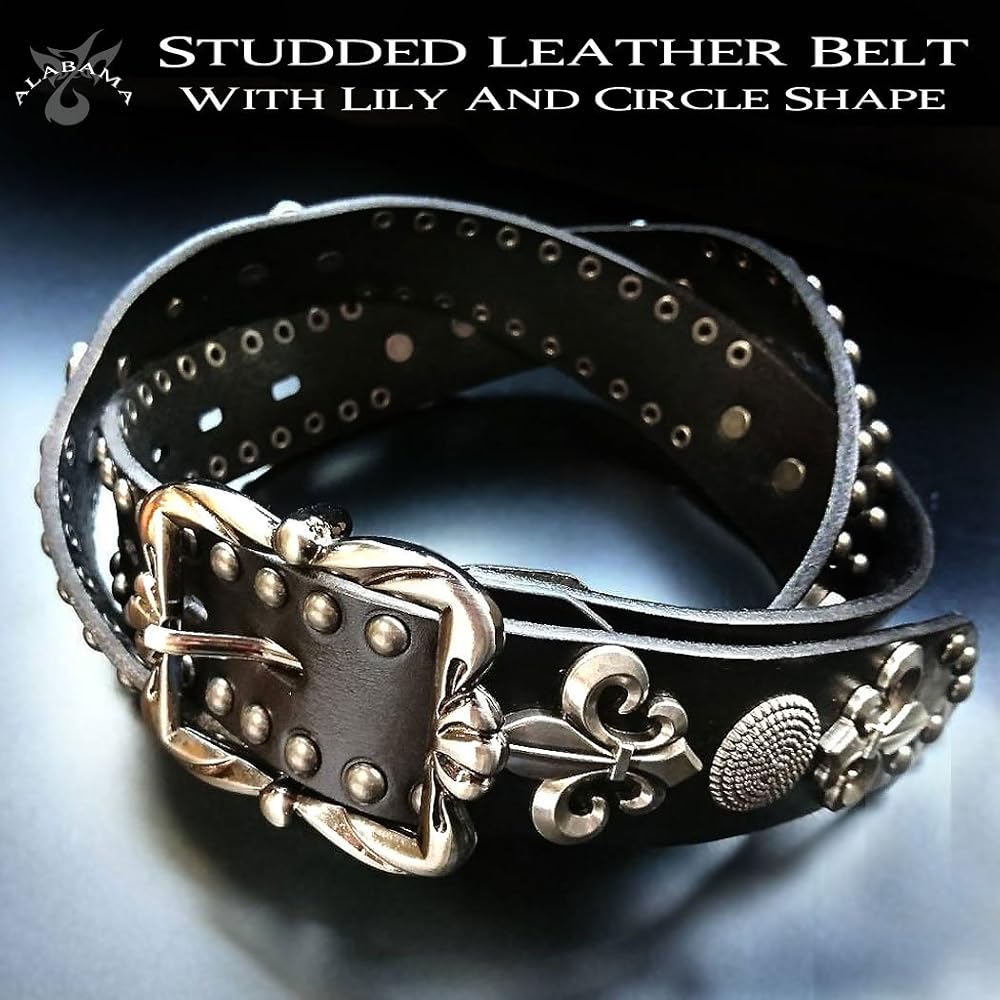 Amazon | [Deep Zone] スタッズベルト メンズ 革 百合紋章スタッズ