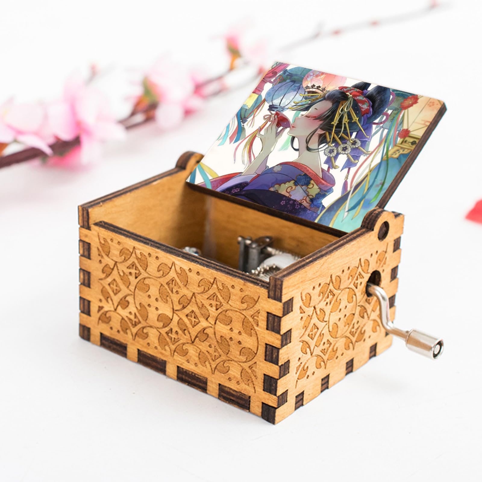 Amazon | オルゴール 音楽ボックス 和服 美人 花魁 和風柄 木製