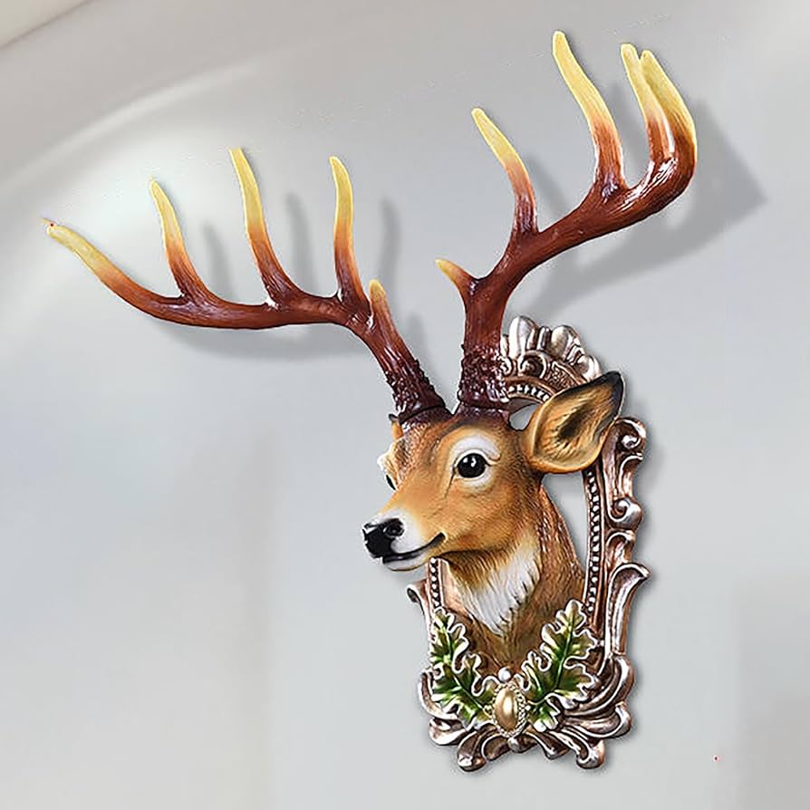 Amazon.co.jp: 樹脂製フェイク鹿の頭 角 壁掛け装飾、アート剥製
