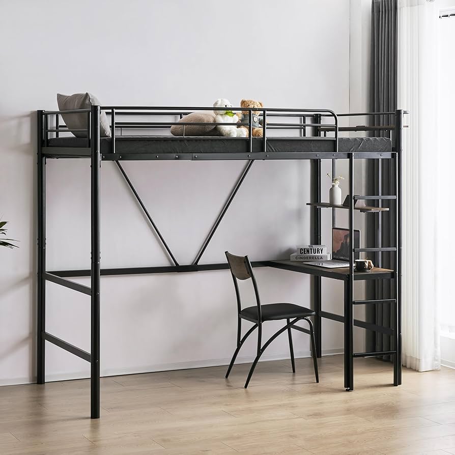 Amazon｜ロフトベッド 机付き パイプベッド シングル 木 デスク付き