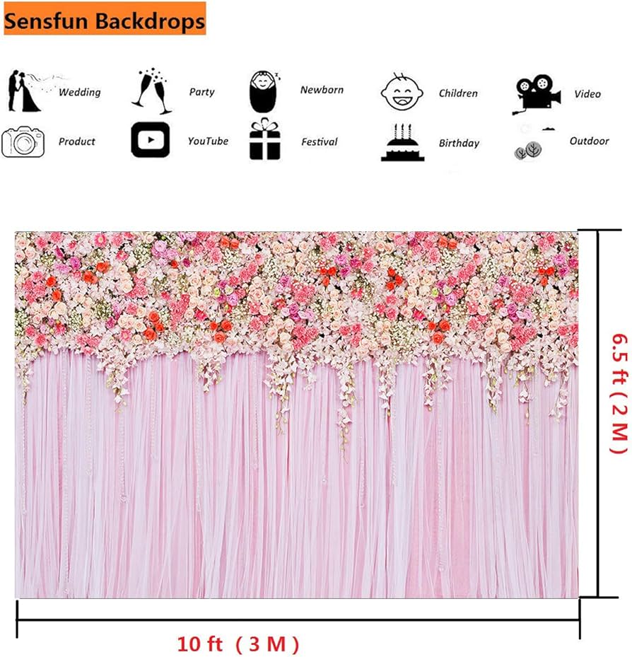 Amazon | Sensfun 10x6.6フィート 花柄壁 ウェディング フォトブース