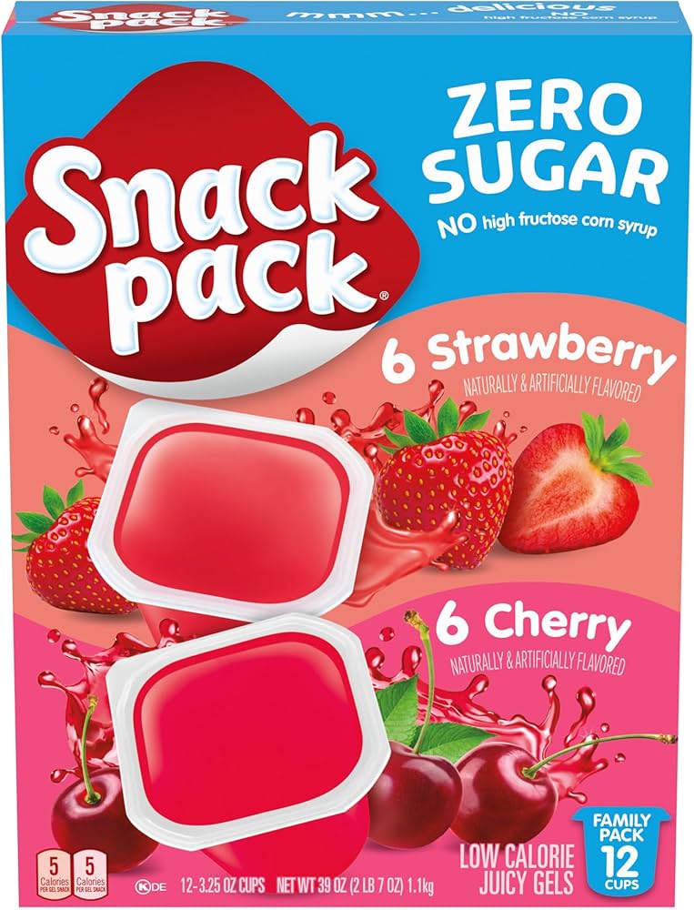 Amazon.com : Snack Pack Zero Sugar Strawberry and Cherry Flavored