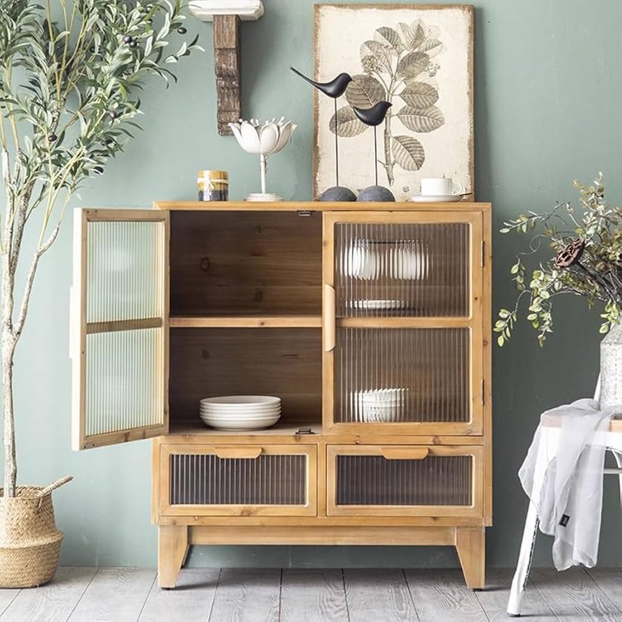 Amazon.co.jp: サイドボード 北欧無垢材本棚 ドア付き ログ収納ラック