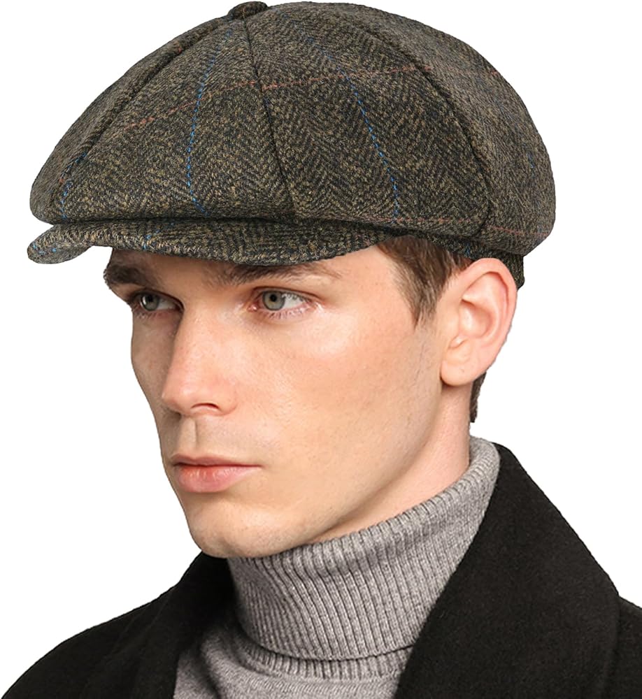Men's Woolen Newsboy Cap Tweed Gatsby Ivy Cabbie Flat Twill Golf
