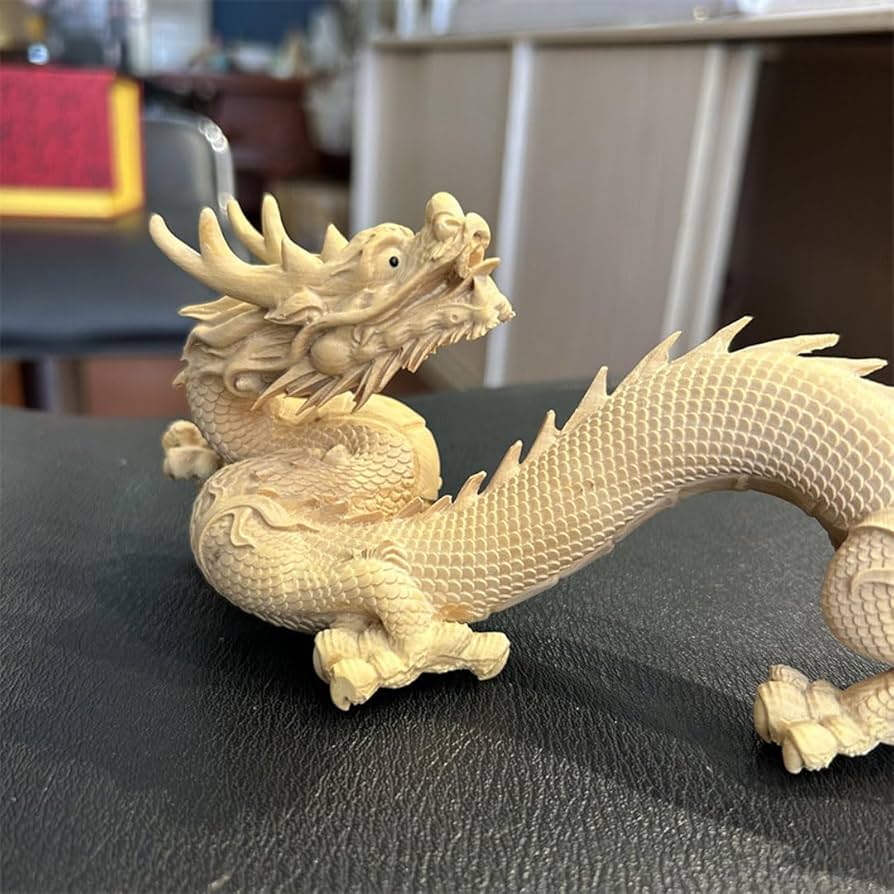 Amazon.co.jp: 木彫り 龍の置物 風水 高級天然ツゲ木彫り 招福 辰 干支