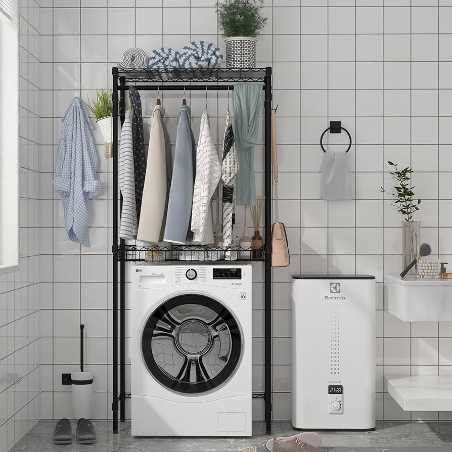 Amazon｜Xiofio 洗濯機・乾燥機収納棚 物干しラック 2段 高さ調節可能