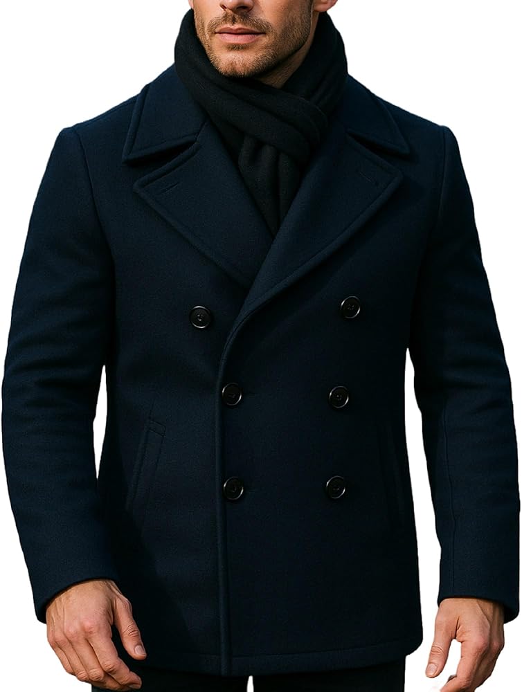 Leather Jacketz Men's Dark Navy Blue Pea Wool Coat - Winter Wool