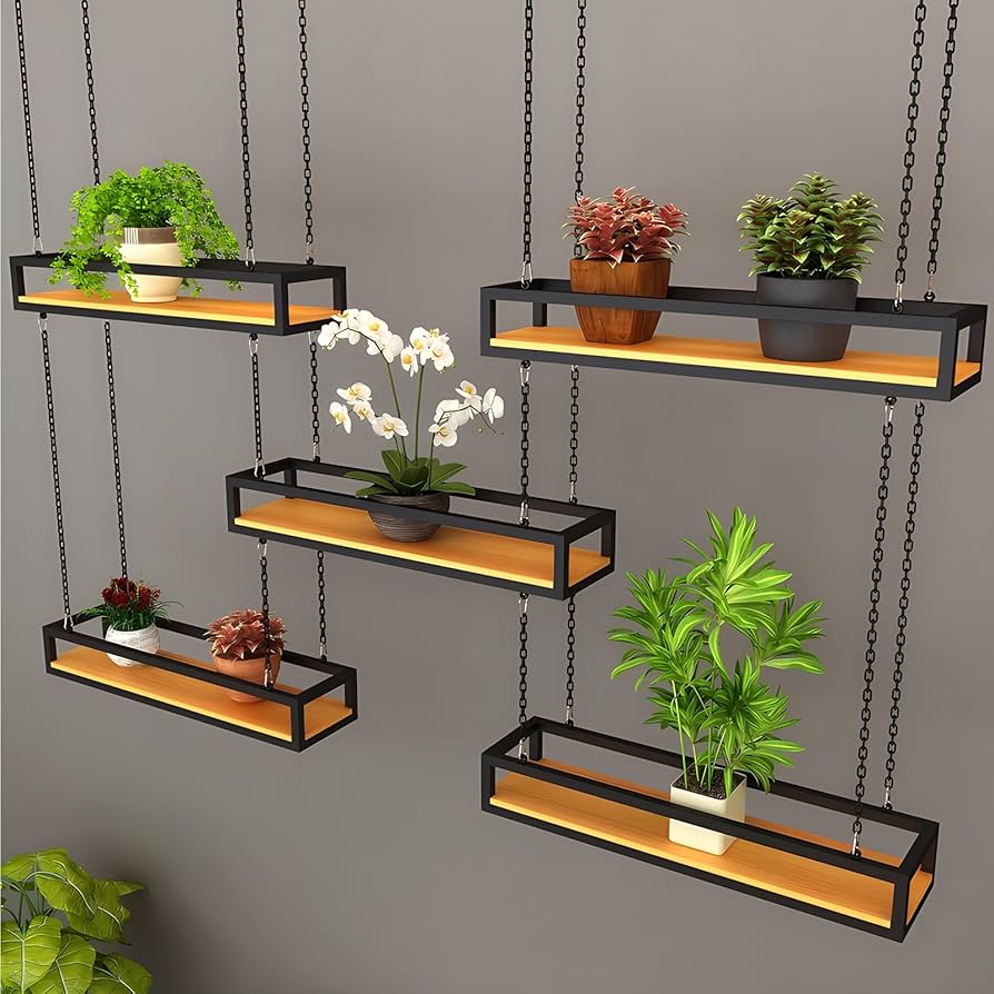 Amazon｜鉄チェーン記事とフック付き天井取り付け棚、単層吊り下げ収納