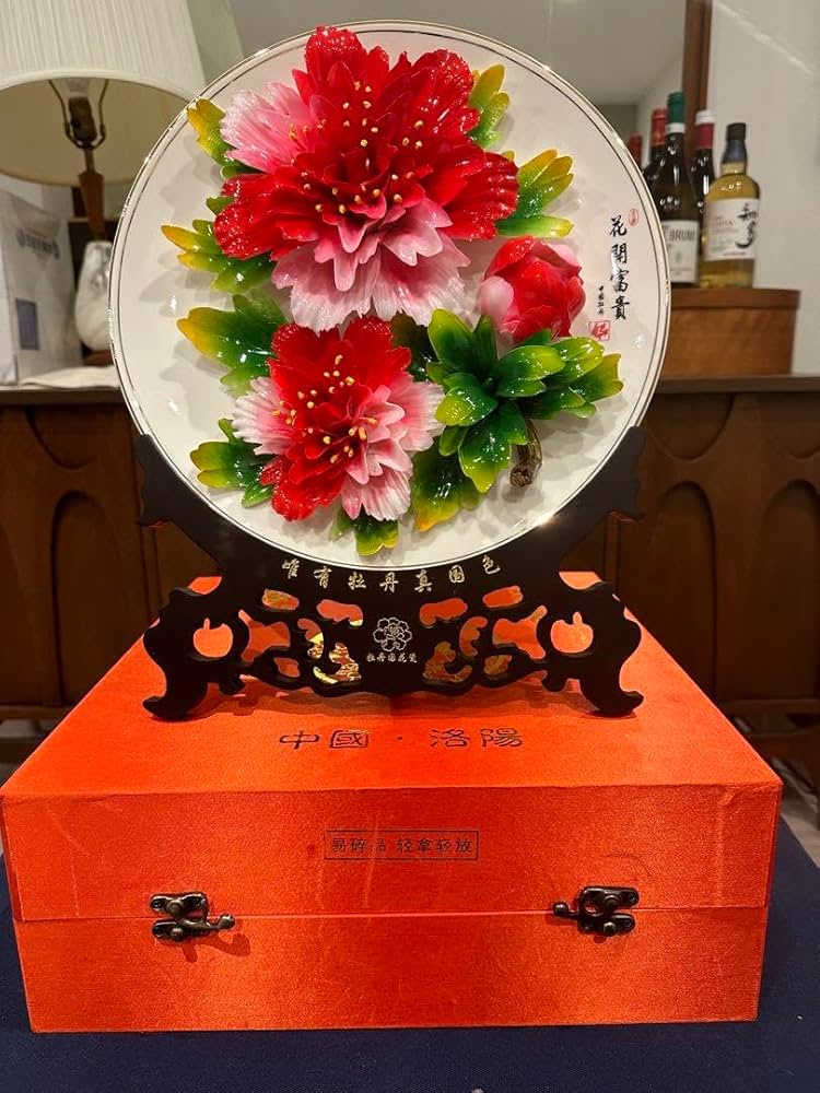 Amazon.co.jp: 中国洛陽 牡丹磁 ボタン花 中国美術 牡丹皿 立体彫刻