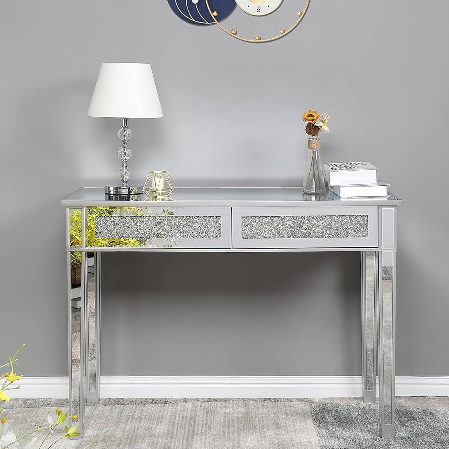 Amazon｜Karl home ミラーデスク 引き出し2個付き シルバー コンソール