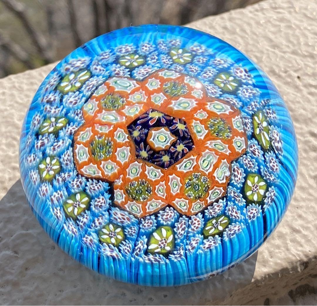 ベネチアンガラス エッグ型 ペーパーウエイト 文鎮 ラッティチーノ模様