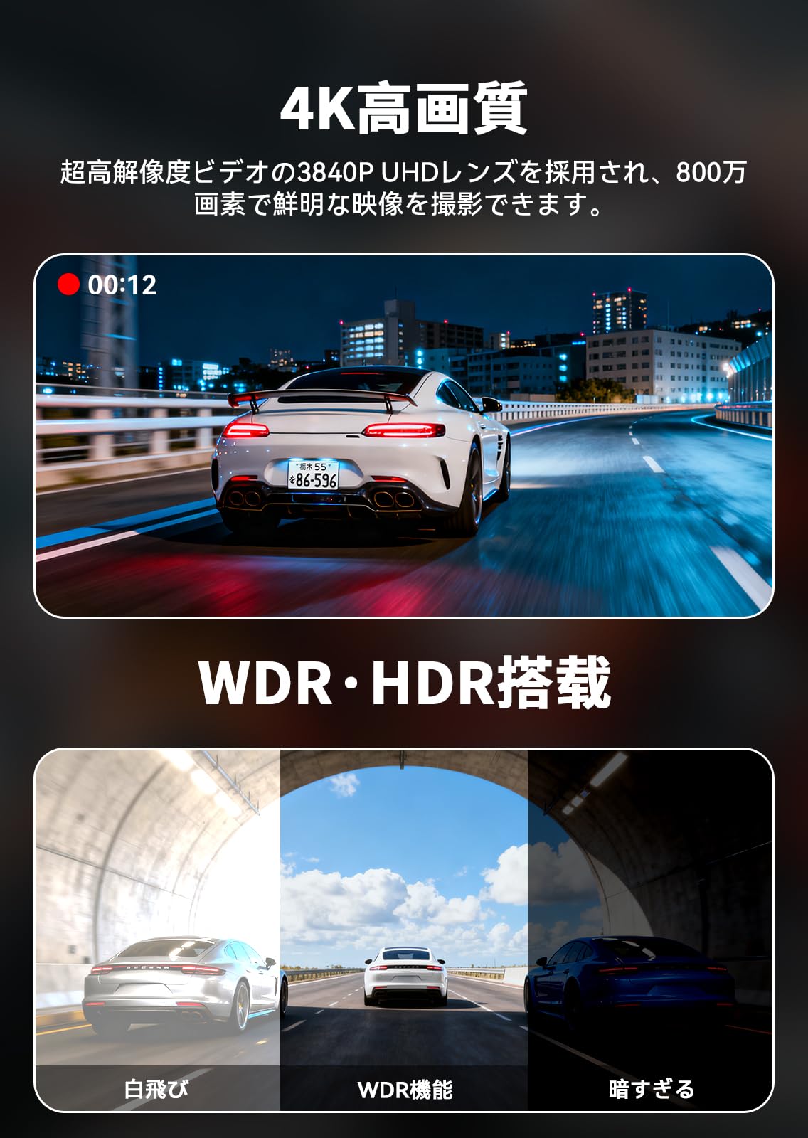 Amazon.co.jp: Changer ドライブレコーダー ミラー型 前後カメラ 4K+