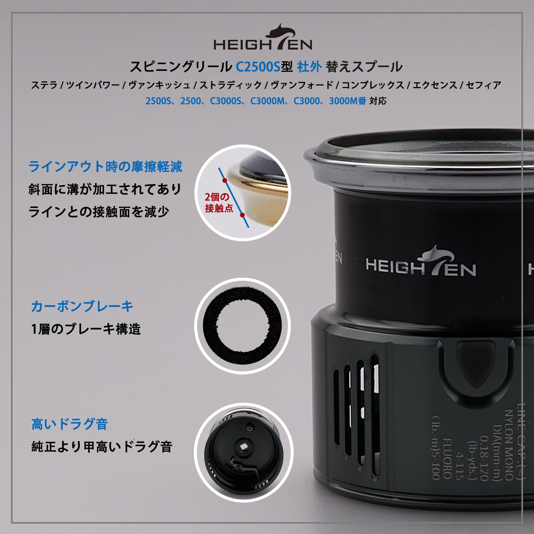 Amazon | HEIGHTEN リール スプール シマノ (Shimano) 浅溝 2500S 替え