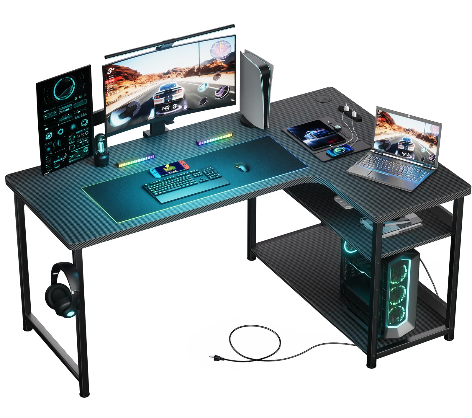 Amazon.co.jp: GTRACING ゲーミングデスク カーボン調 コンセント付き