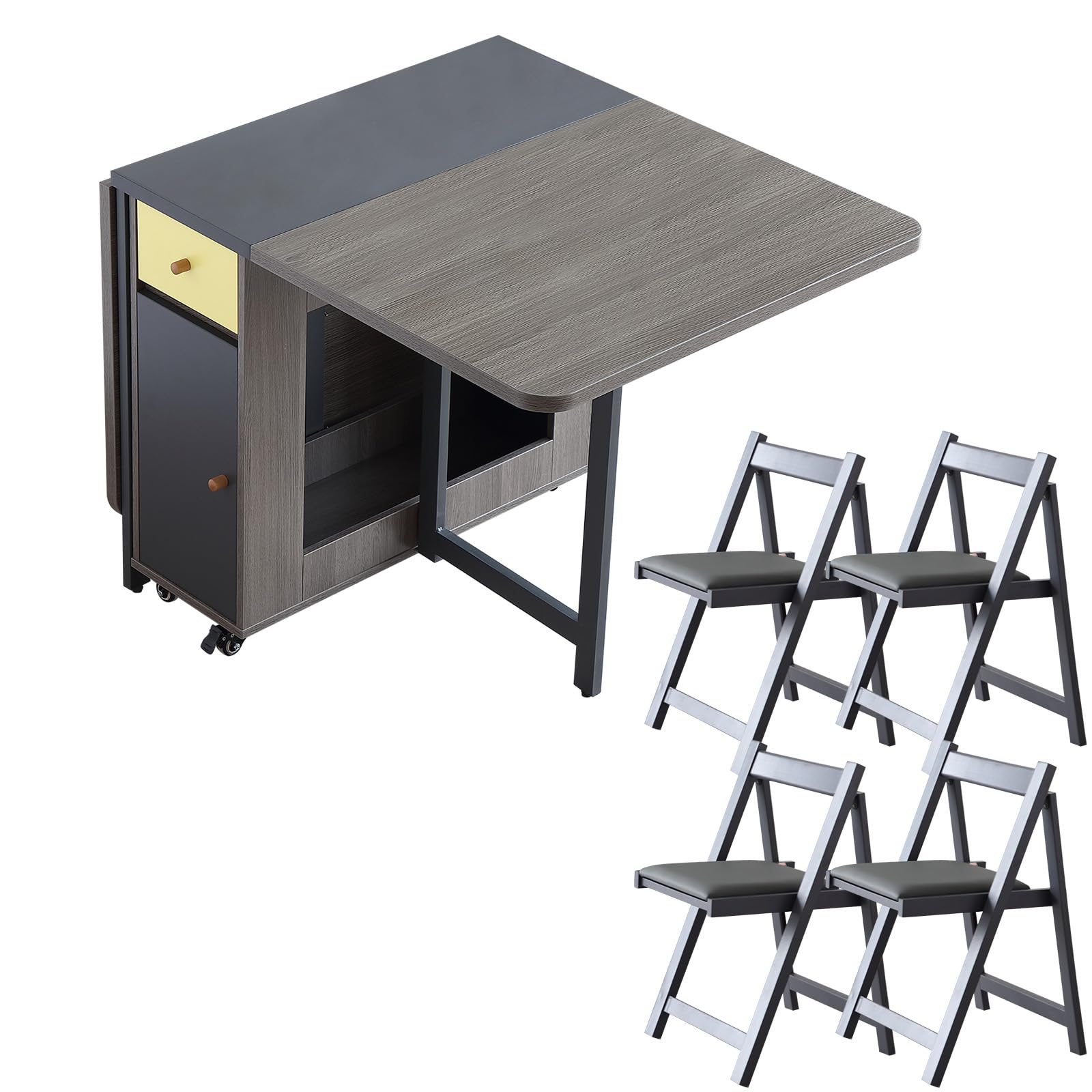 Amazon｜FUNROLUX 折りたたみダイニングテーブルセット 4人用 伸長式