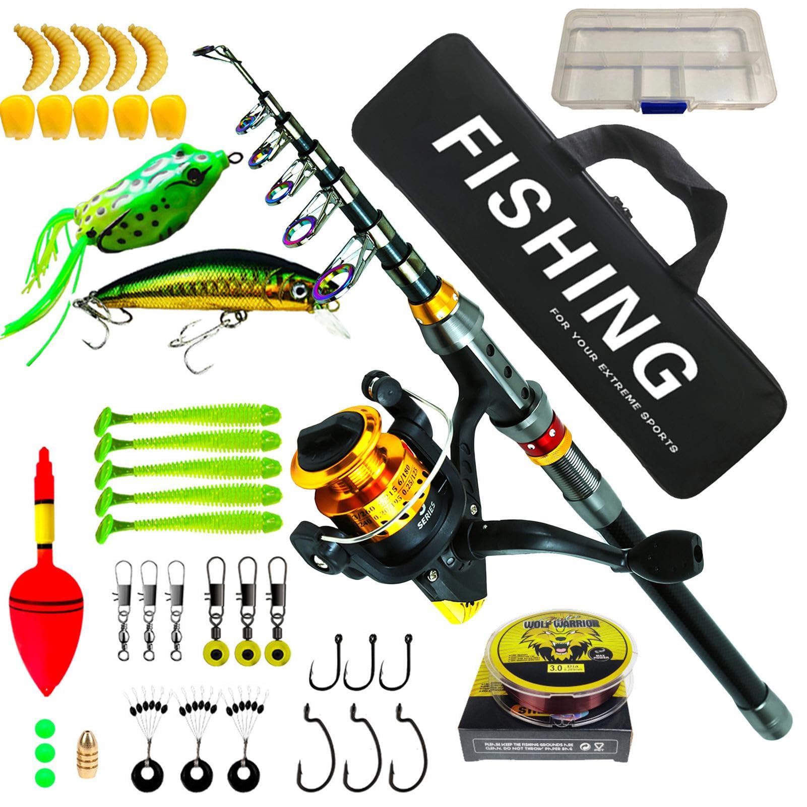 Amazon.co.jp: 伸縮式釣竿 - 1.8/2.1m 釣り竿とリール、バッグ付き