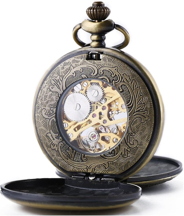 Amazon | TREEWETO メンズ スケルトン 機械式 懐中時計 レトロ ローマ
