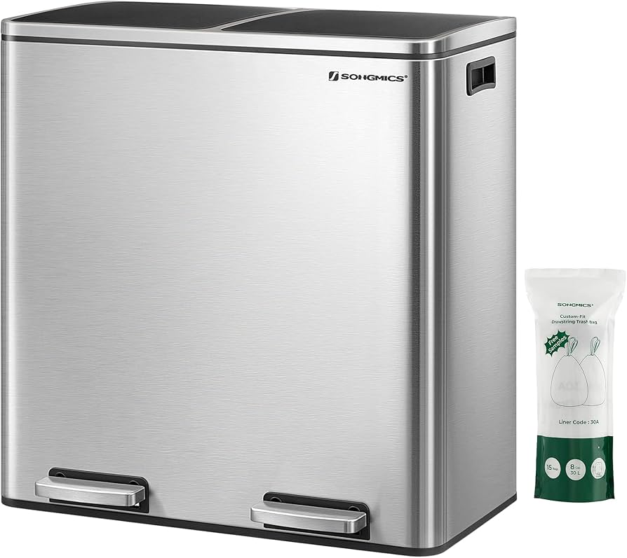 Amazon｜SONGMICS ゴミ箱 ダストボックス 2分別 ゴミ袋付き ペダル式