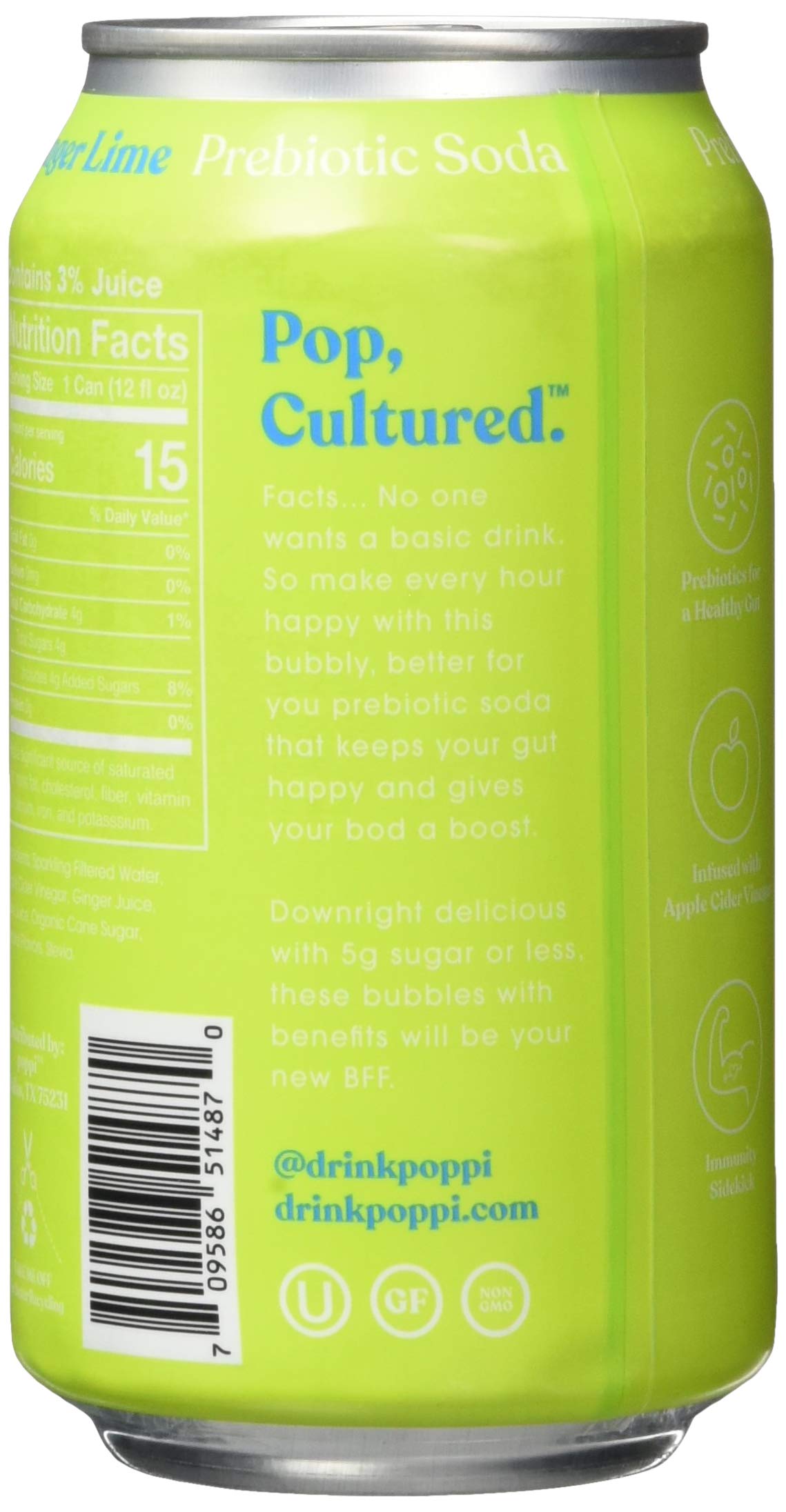 Amazon.com : Poppi Ginger Lime Prebiotic Soda, 12 Fl Oz (Pack of
