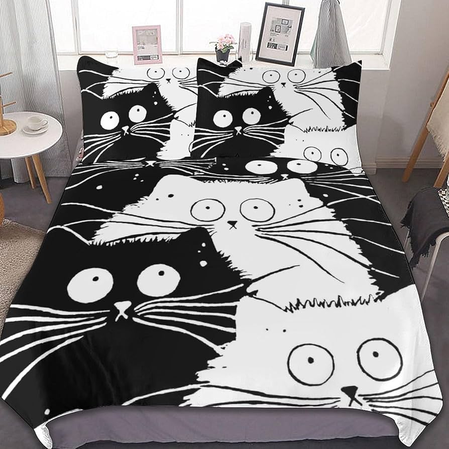 Amazon｜布団カバー 3点セット 漫画猫 ねこ 猫柄 掛け布団カバー