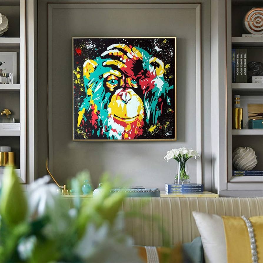 Amazon｜現代アートカラフルな落書きポップアートキャンバス絵画思考猿