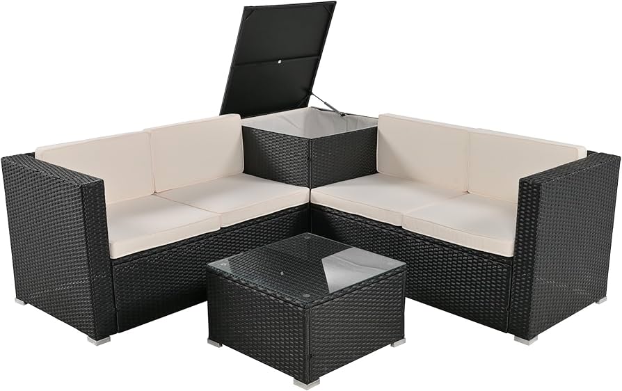 Amazon.co.jp: ガーデンファニチャー 屋外 防水 4点 収納付き ガーデン