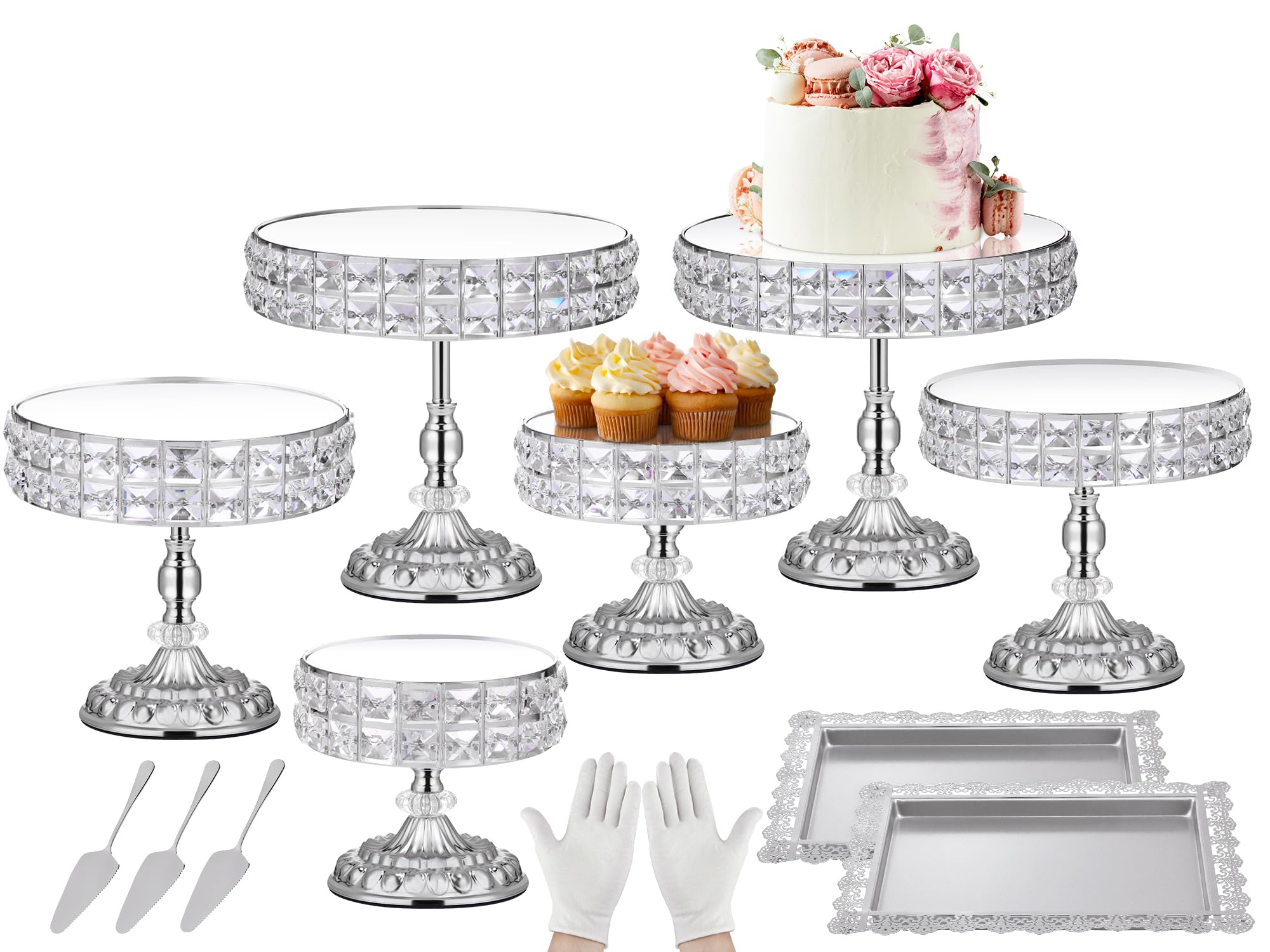 Amazon.com | LEIFEOSH 12-Piece Silver Cake Stand Set, Vintage Cake