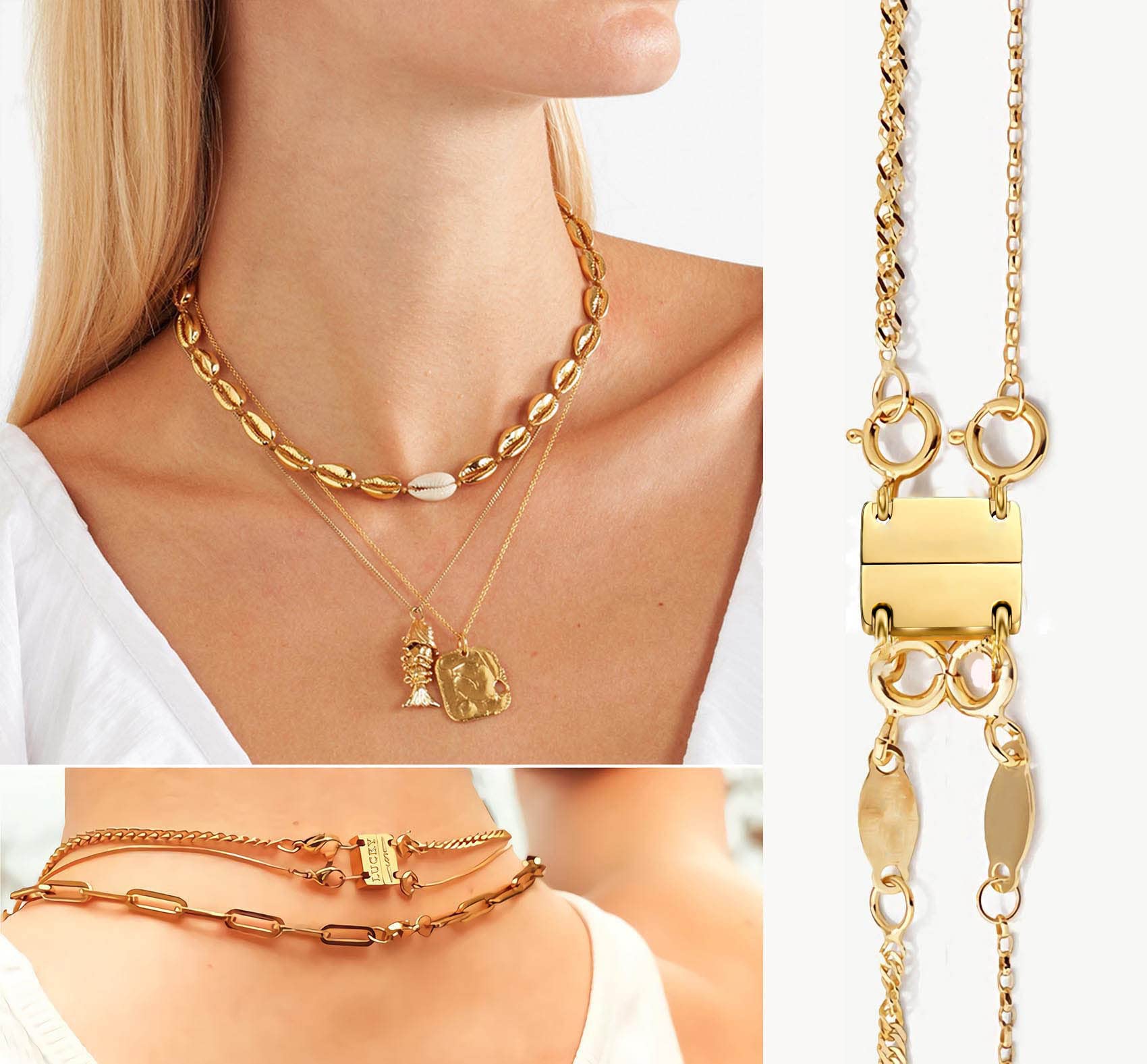 Amazon.co.jp: 重ね付け磁気ネックレスクラスプ、18Kゴールドと