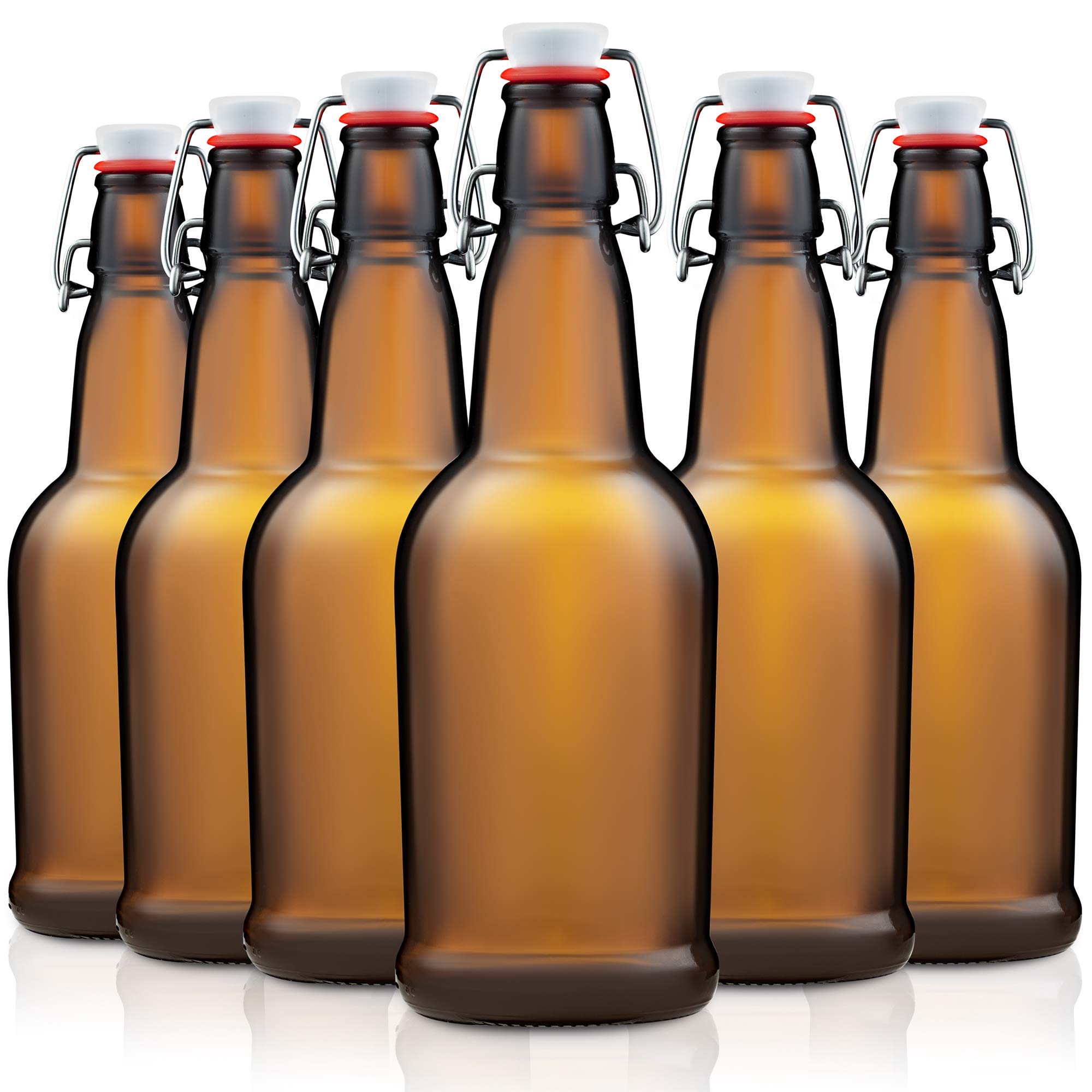 Amazon｜アンバーガラス スイングトップ ビールボトル - 16オンス (6個