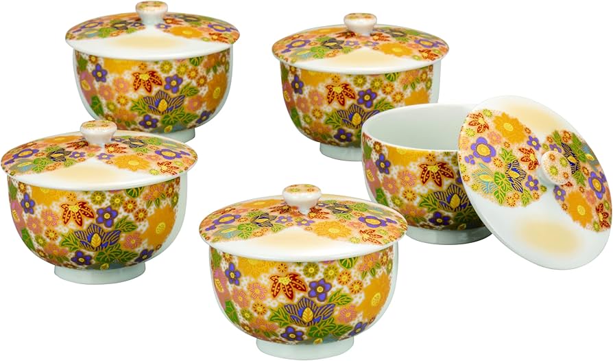 Amazon | 九谷焼 蓋付 湯呑み 5客セット 花詰 | 和座の蔵 | 湯呑み