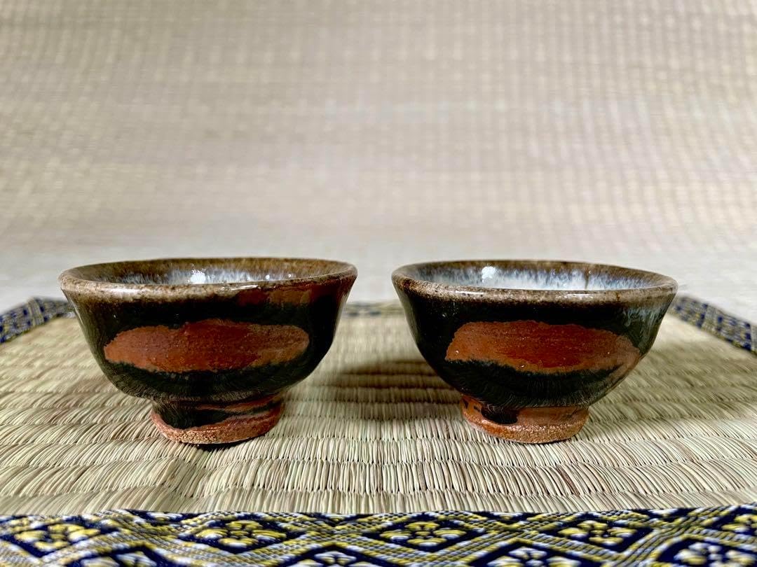 浜田庄司 掛合釉指描盃 浜田庄司 掛合釉指描盃 浜田庄司 掛分指描盃