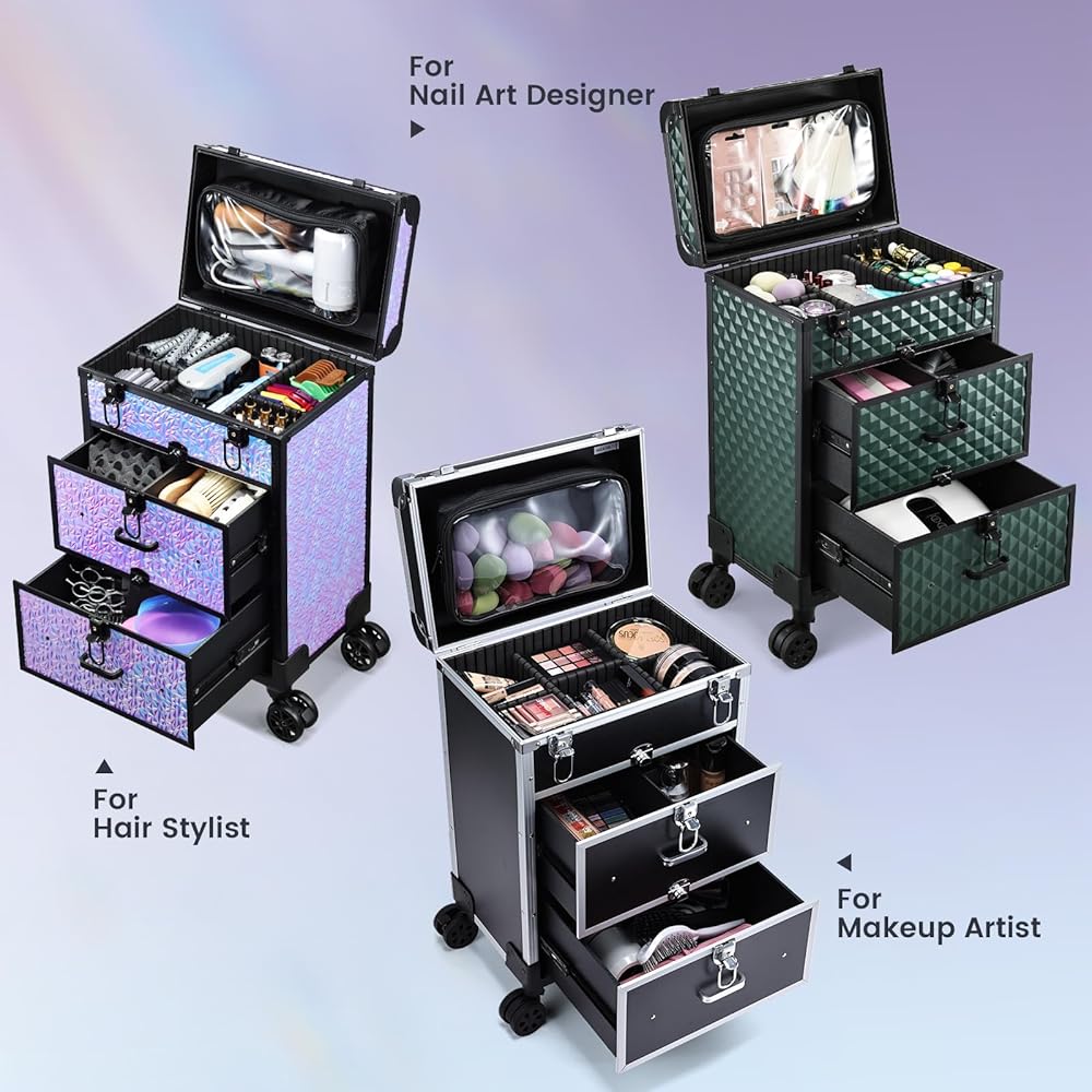 Amazon.com: Adazzo Professional Rolling Makeup Train Case with