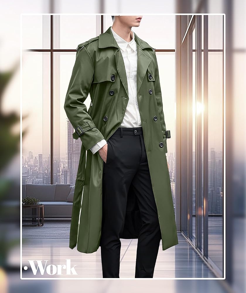Pantete Men's Double Breasted Trench Coat Oversized Casual