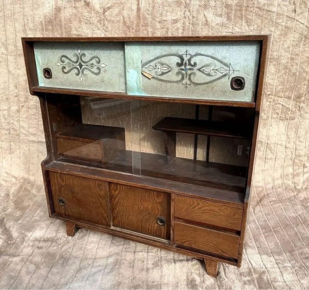 Amazon.co.jp: アンティーク昭和レトロ サイドボード ガラス戸 飾り棚