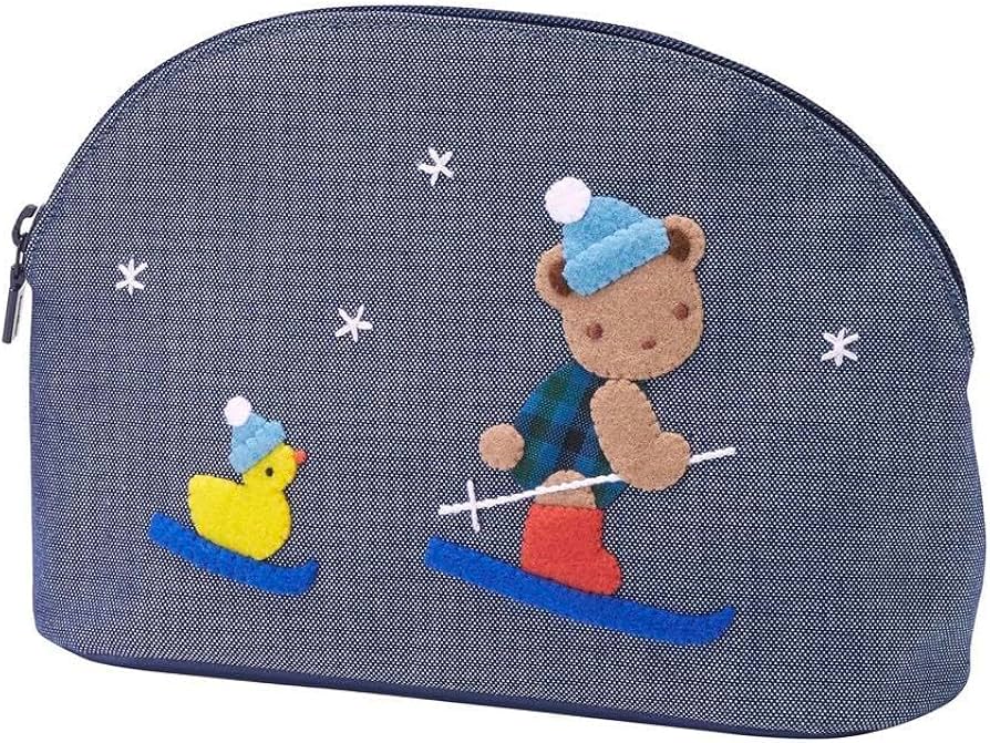 Amazon.co.jp: ファミリアポーチ デニム ネイビー 手刺繍 くま スキー