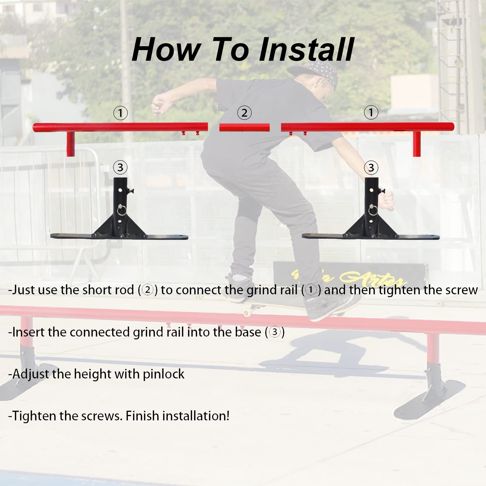 スケートボードレール 3段階の高さ調整可能❗️ スケートボードレール