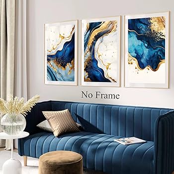 Amazon.co.jp: ネイビーブルーとゴールドの抽象的なウォールアート
