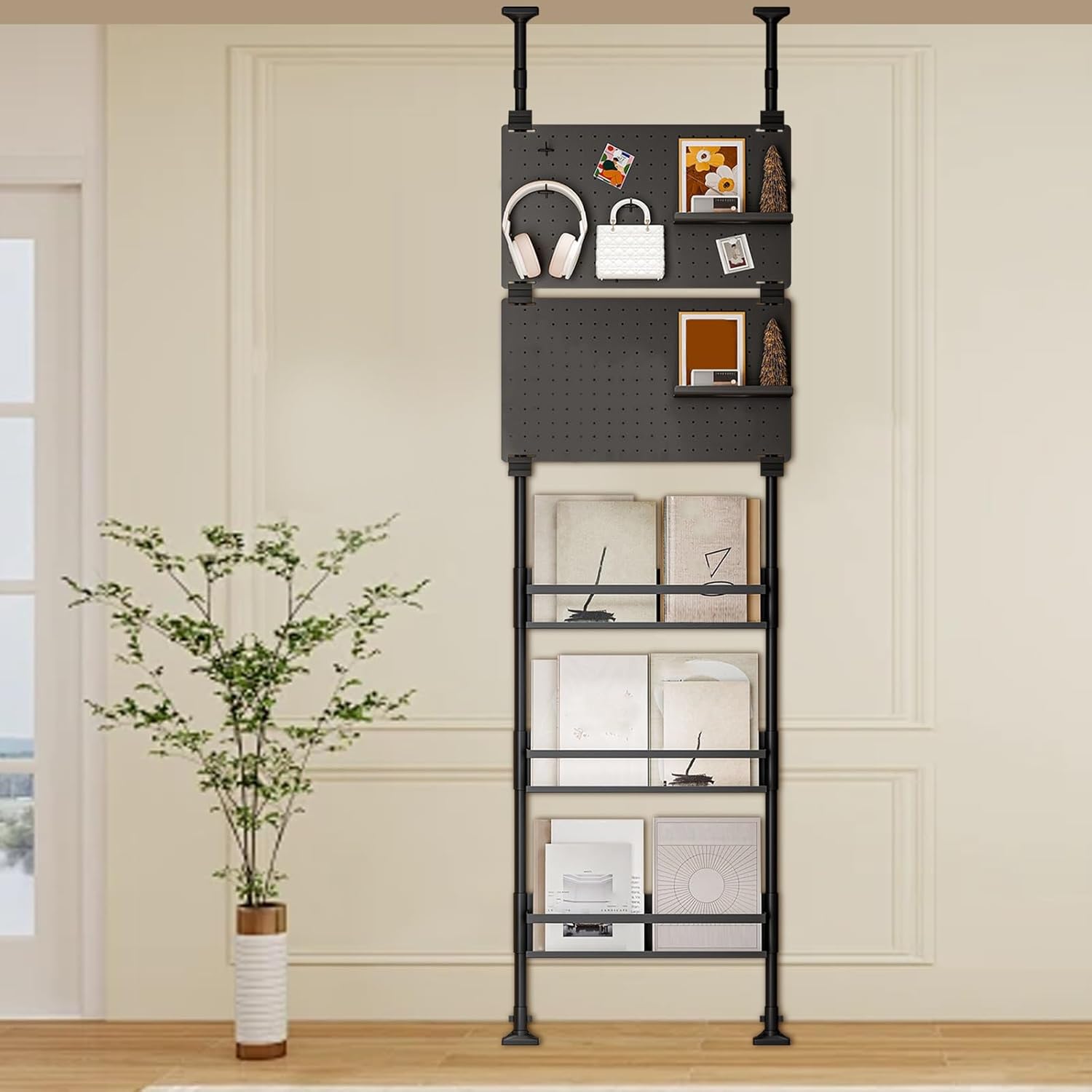 マグネット対応 突っ張りパネル 有孔ボードパーテーション 高さ107-175