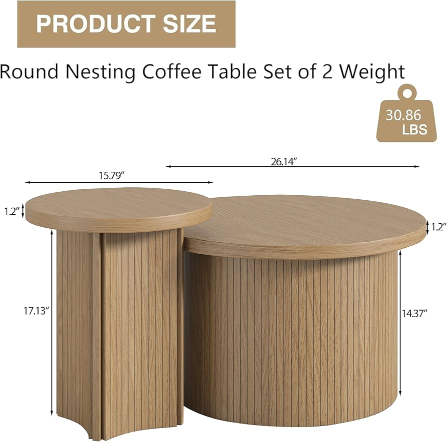 Amazon.com: Mxtxmy Set of 2 Nesting Coffee Tables Farmhouse,Round